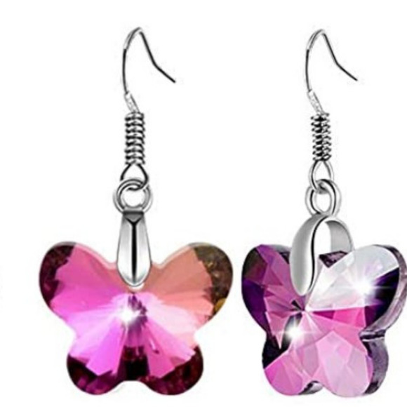 Butterfly Earrings Dangle Crystal Cut Earrings Butterflies Silver Translucent - Picture 1 of 8